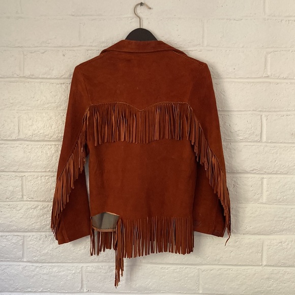Vintage Caramel Suede Leather Fringe Western Jacket with Snap Closure - Picture 4 of 13